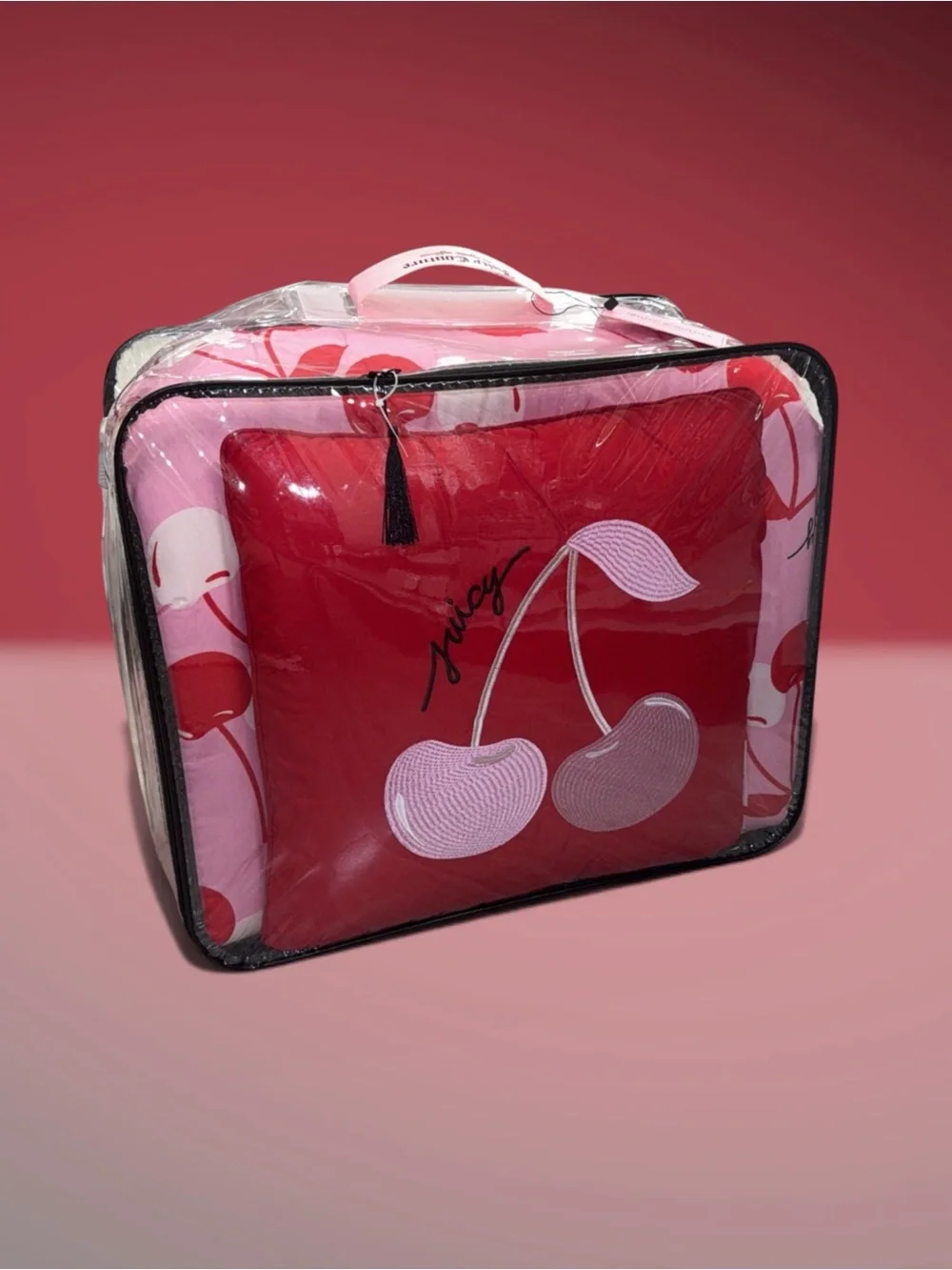 Juicy Couture Pink and Red Cherry Queen Comforter Set
